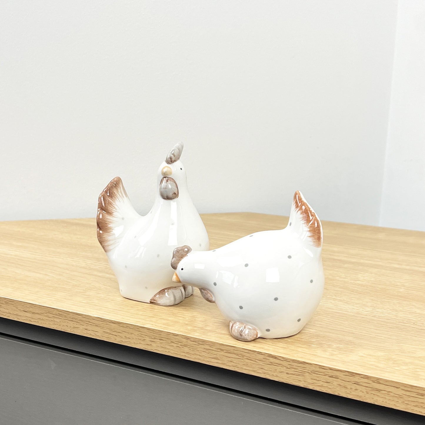 Pair of Ceramic Polka Dot Chicken Ornaments