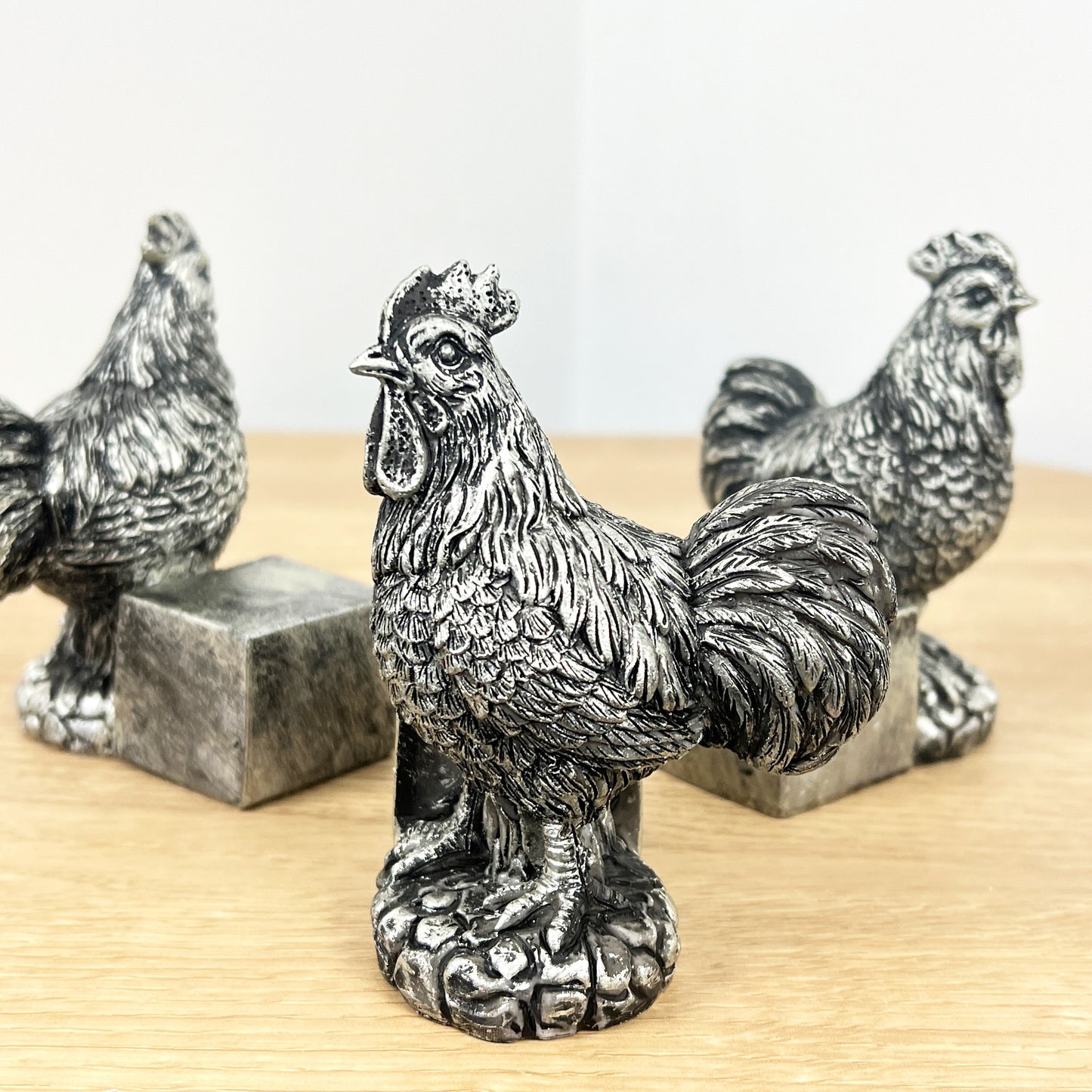 Set of 3 Decorative Chicken Plant Pot Riser Feet - Silver