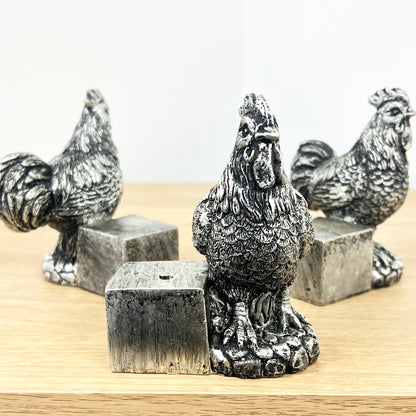 Set of 3 Decorative Chicken Plant Pot Riser Feet - Silver