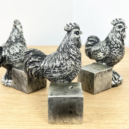 Set of 3 Decorative Chicken Plant Pot Riser Feet - Silver