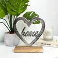 'Home' Metal Heart on Wood Sculpture Ornament