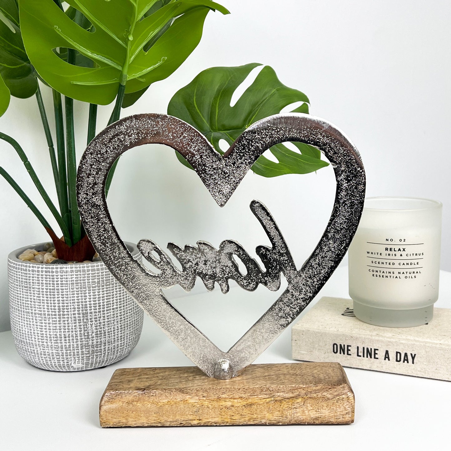 'Home' Metal Heart on Wood Sculpture Ornament