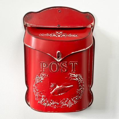 Rustic Swallow Wall Mounted Post Box - Red