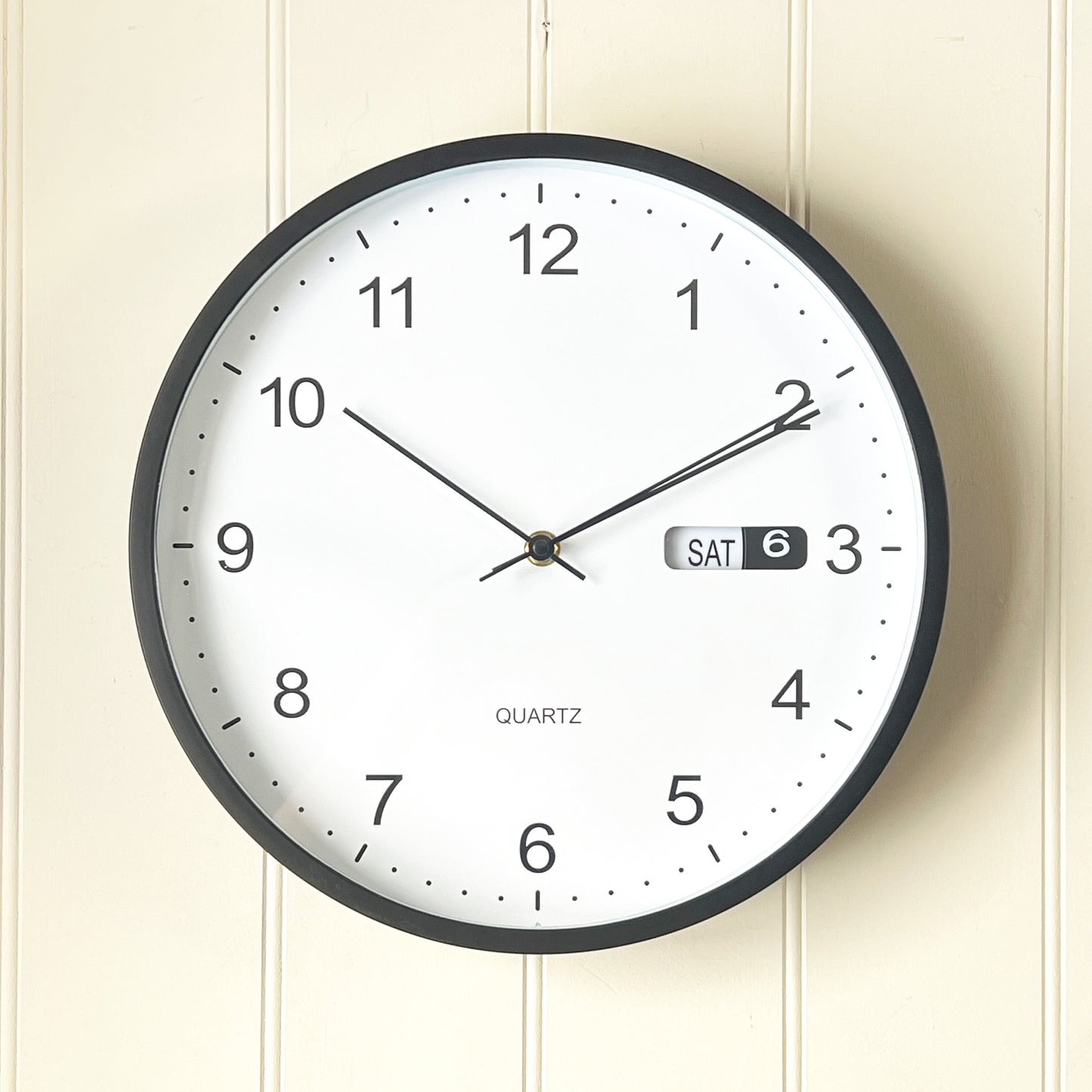 Black Wall Clock with Day / Date – 30.5cm