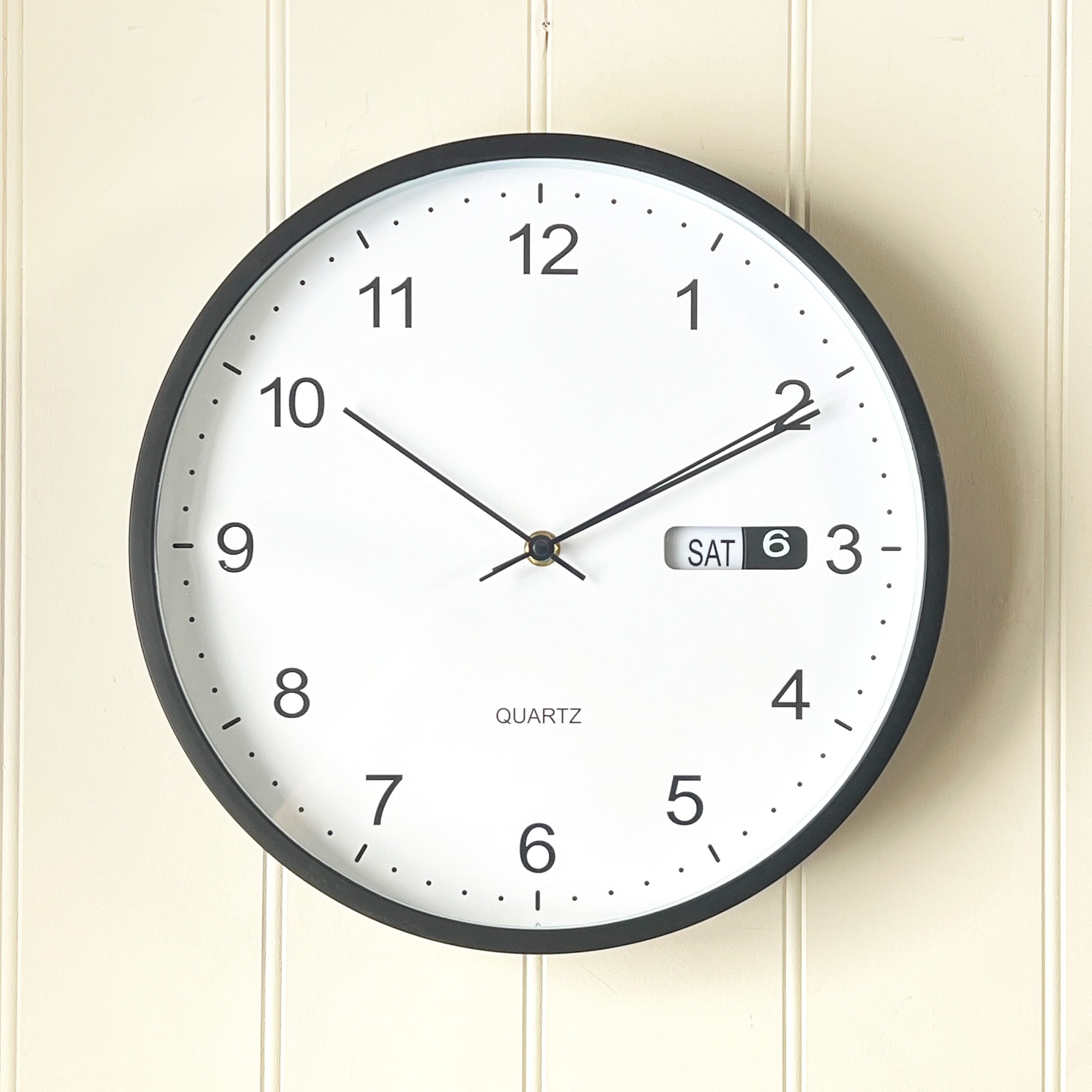 Black Wall Clock with Day / Date – 30.5cm