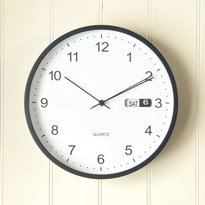 Black Wall Clock with Day / Date – 30.5cm