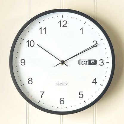 Black Wall Clock with Day / Date – 30.5cm