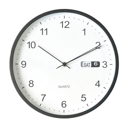 Black Wall Clock with Day / Date – 30.5cm