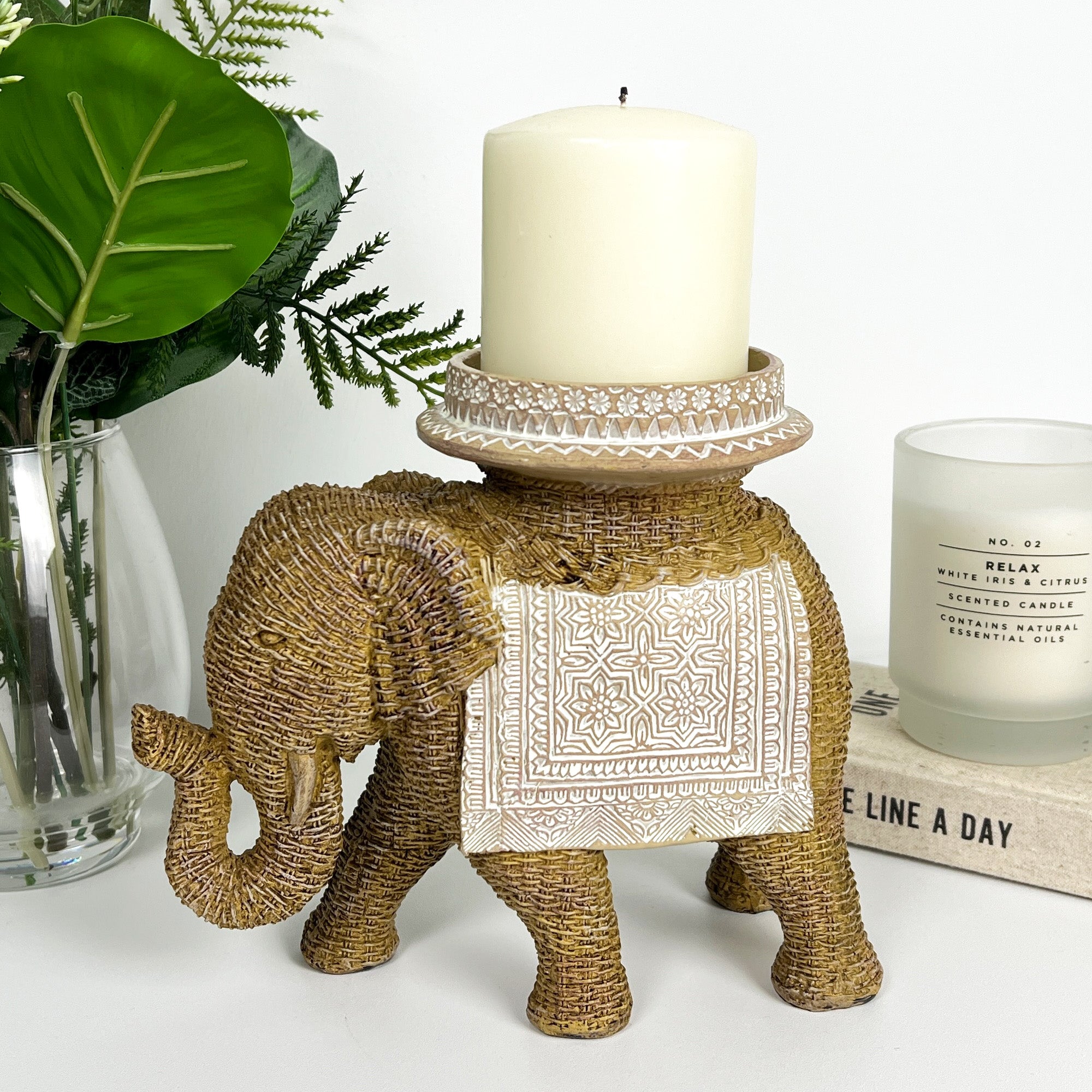 18cm Rattan Style Moroccan Elephant Candle Holder