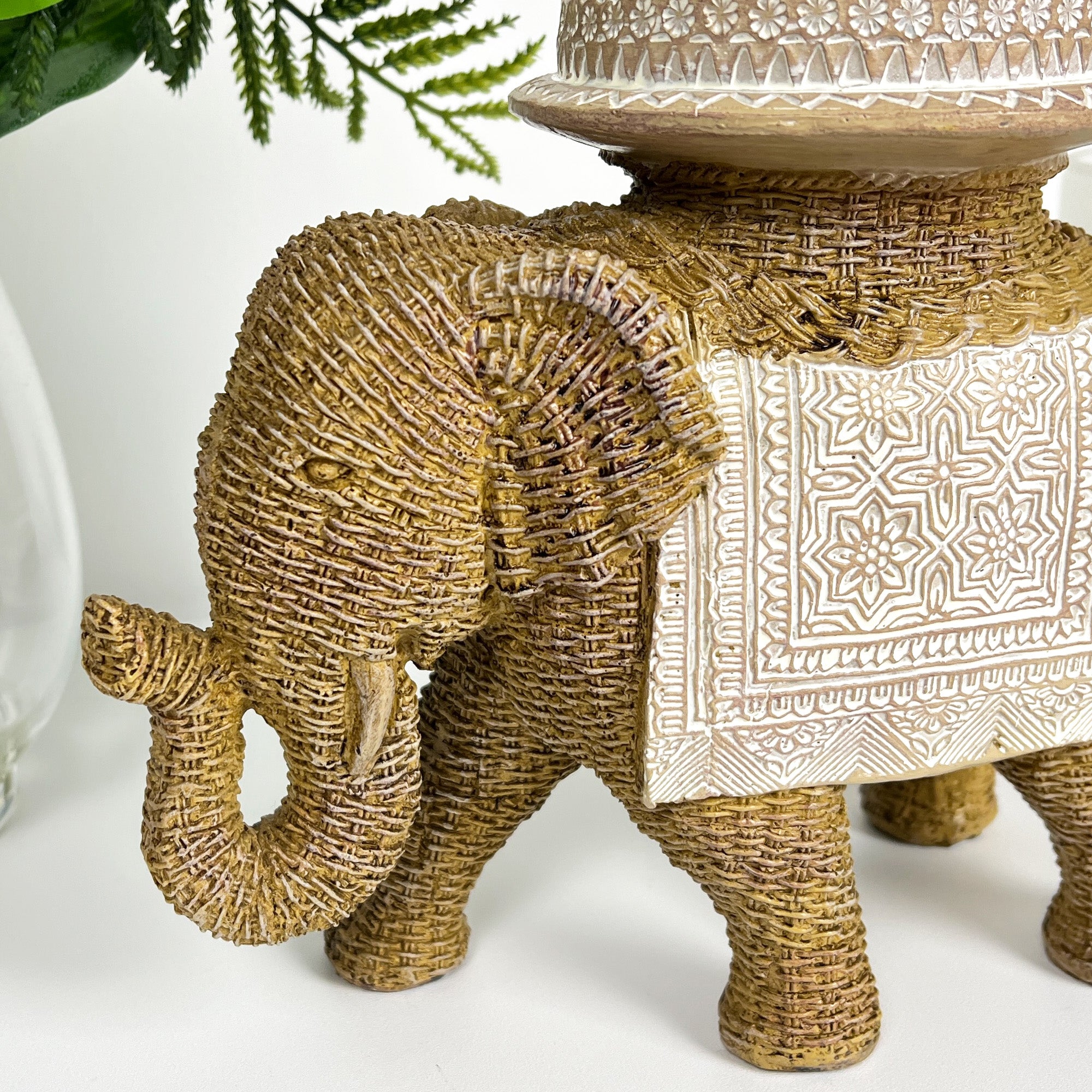 18cm Rattan Style Moroccan Elephant Candle Holder