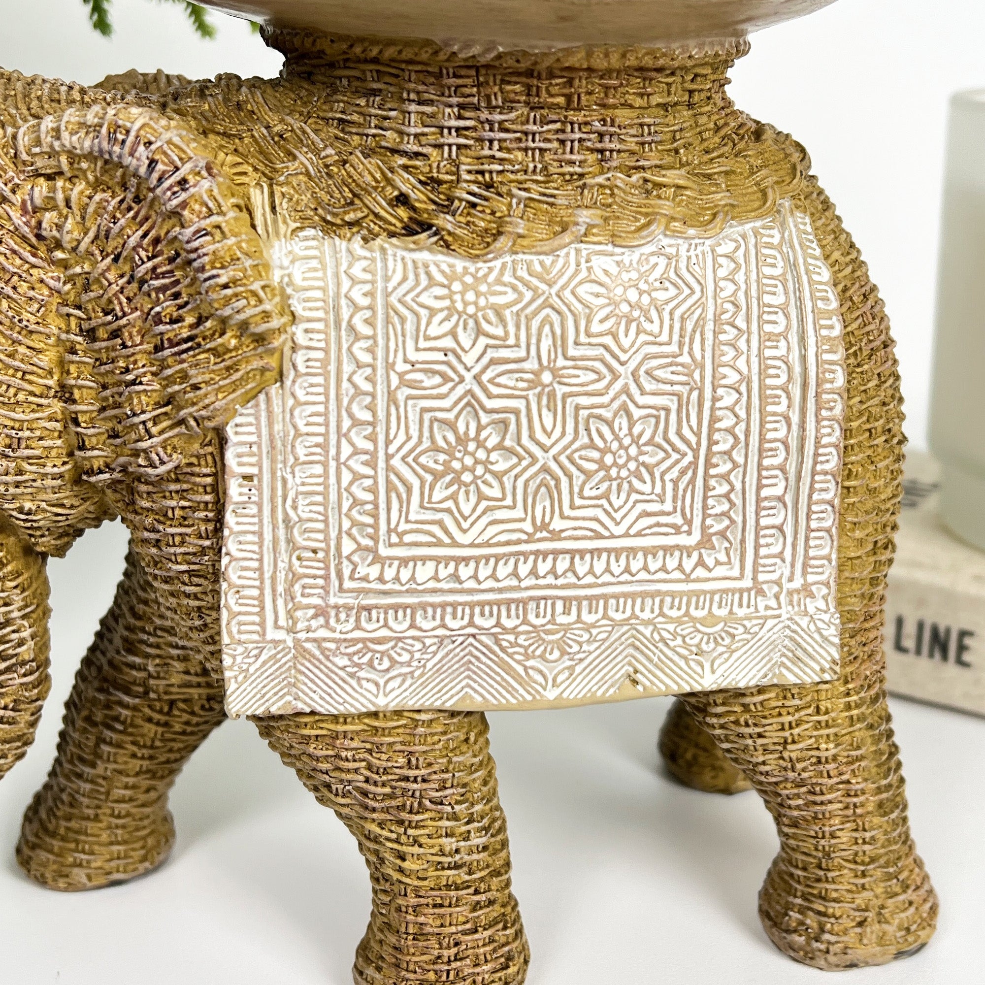 18cm Rattan Style Moroccan Elephant Candle Holder