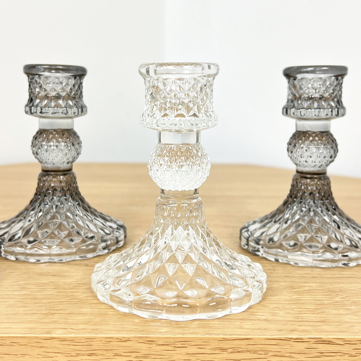 Set of 4 Glass Candle Holders – Clear / Smoke Grey