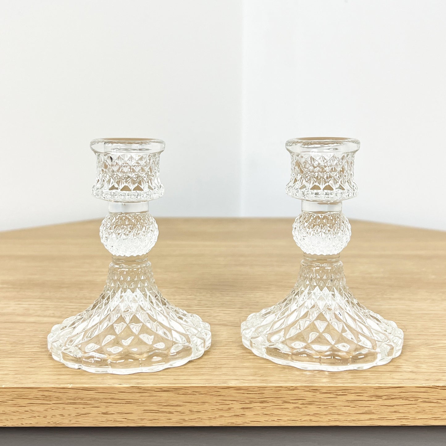 Set of 2 Glass Candlestick Holders – Clear