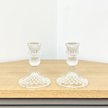 Set of 2 Glass Candlestick Holders – Clear