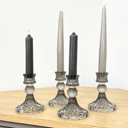 Set of 4 Glass Candle Holders – Smoke Grey