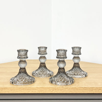 Set of 4 Glass Candle Holders – Smoke Grey