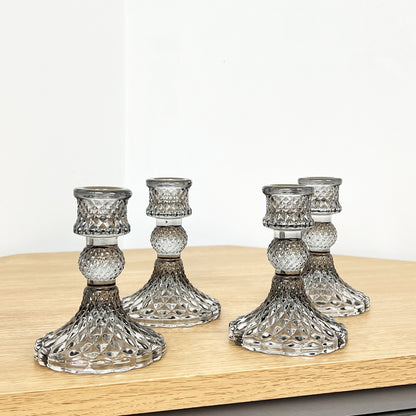 Set of 4 Glass Candle Holders – Smoke Grey