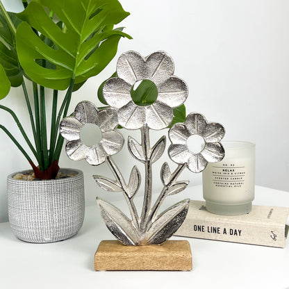 26.5cm Metal Flower on Wood Ornament