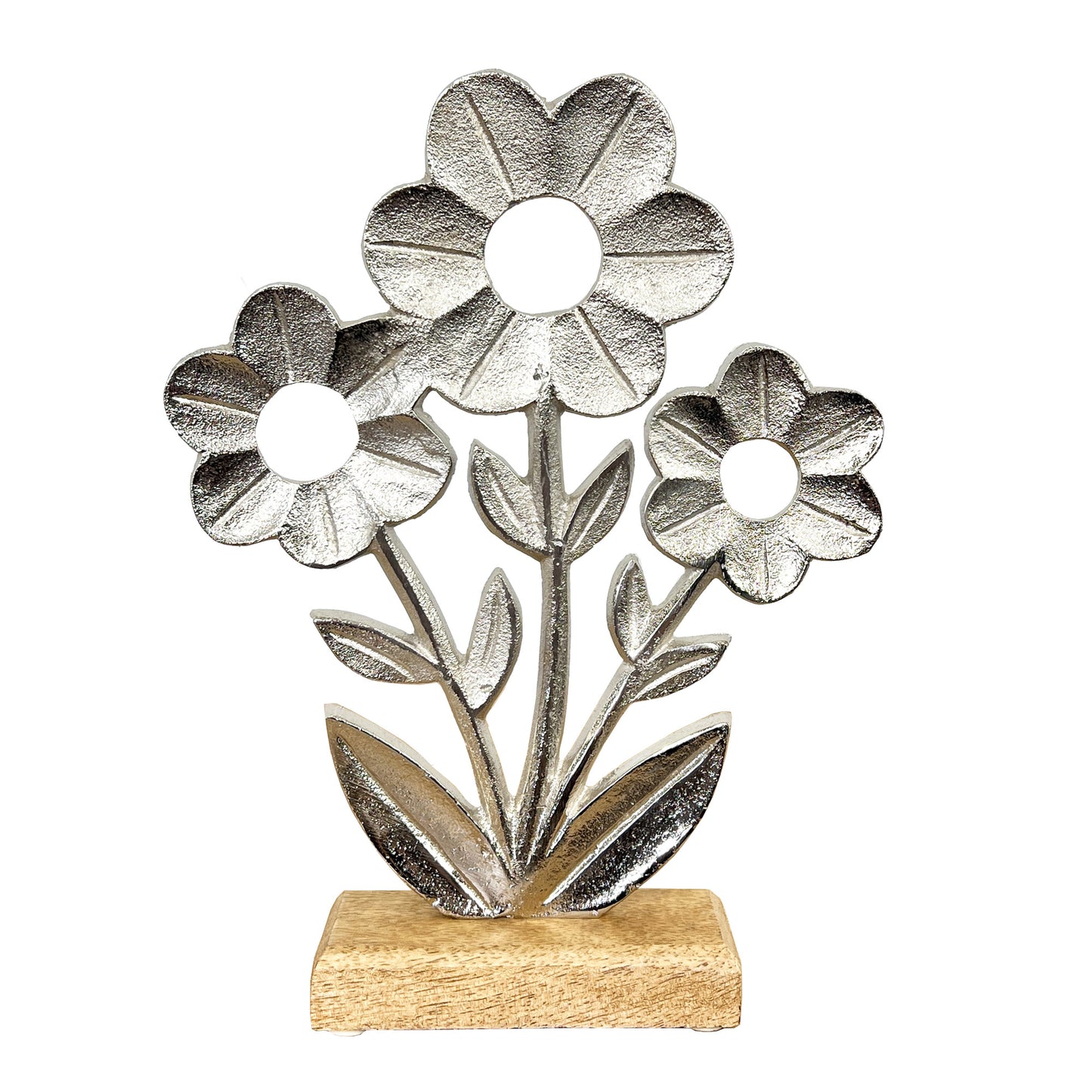 26.5cm Metal Flower on Wood Ornament