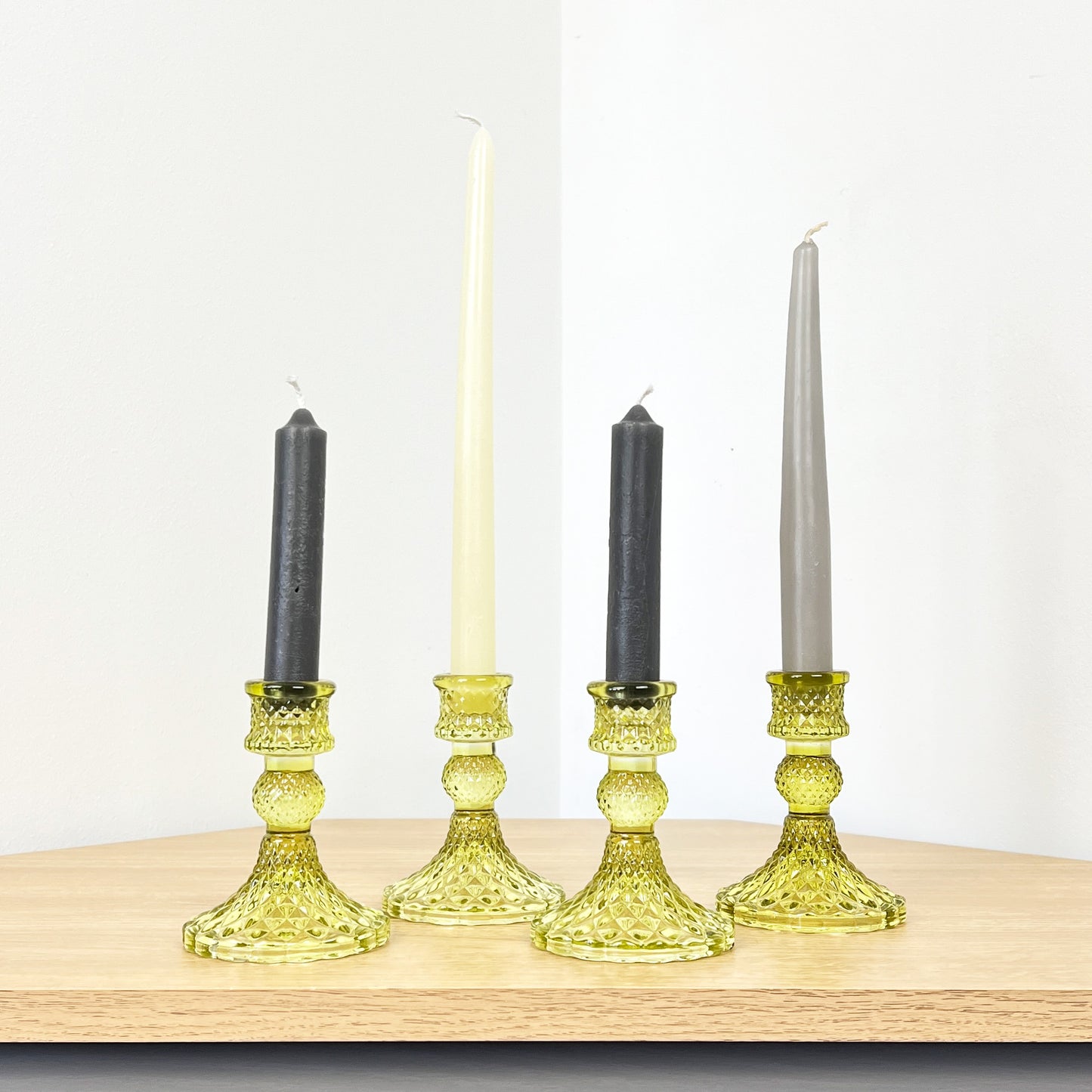 Set of 4 Glass Candle Holders – Lime Green