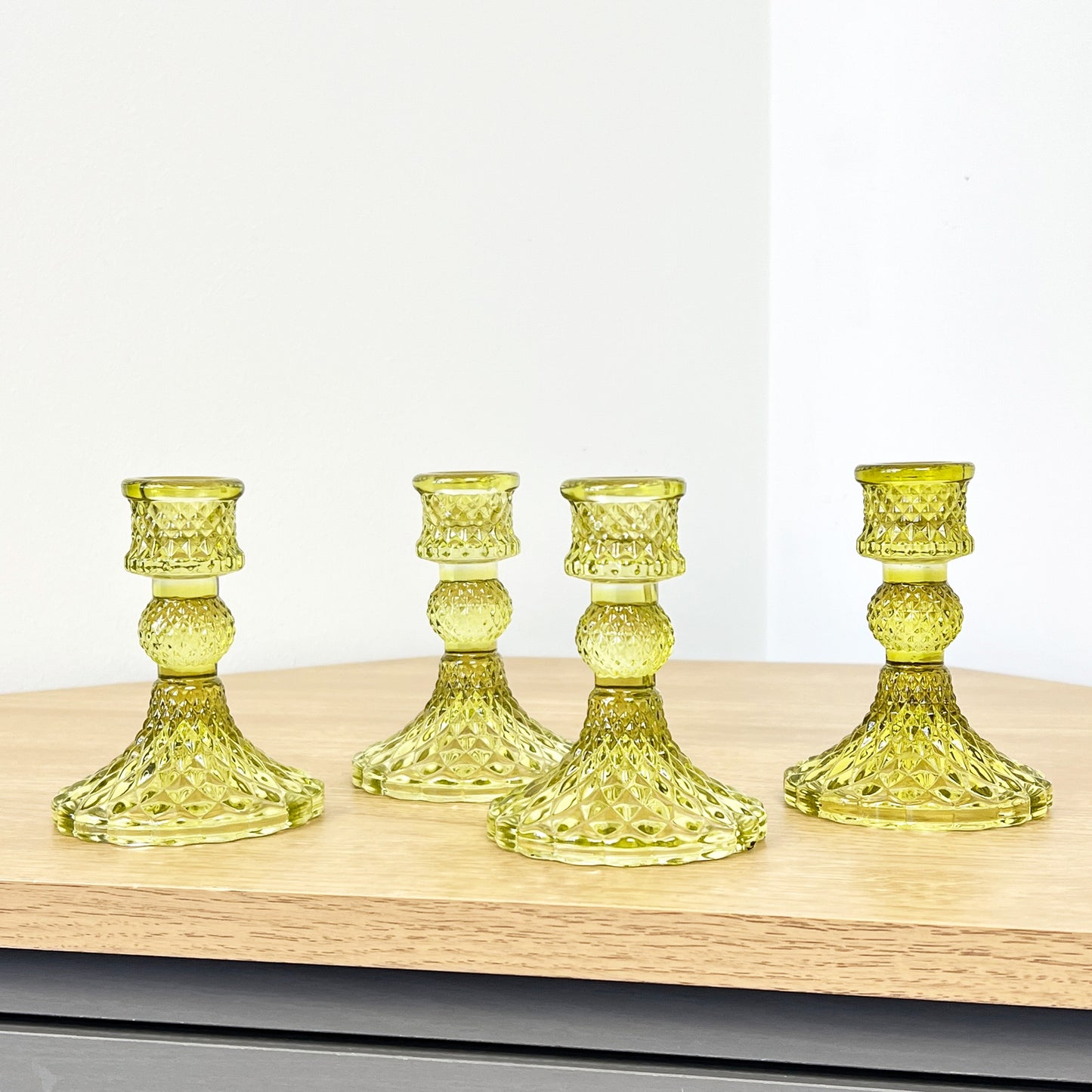 Set of 4 Glass Candle Holders – Lime Green