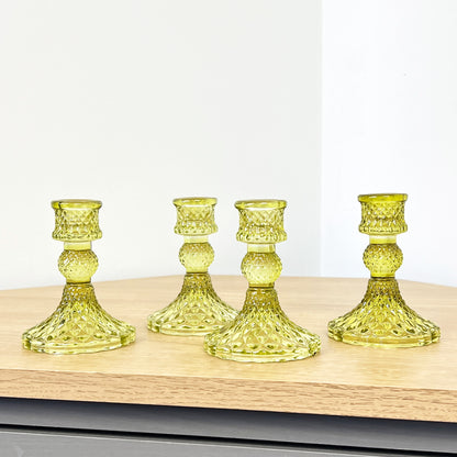 Set of 4 Glass Candle Holders – Lime Green