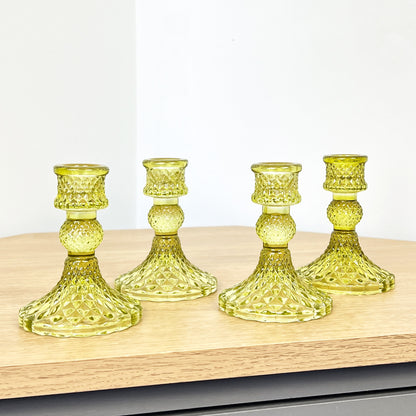 Set of 4 Glass Candle Holders – Lime Green