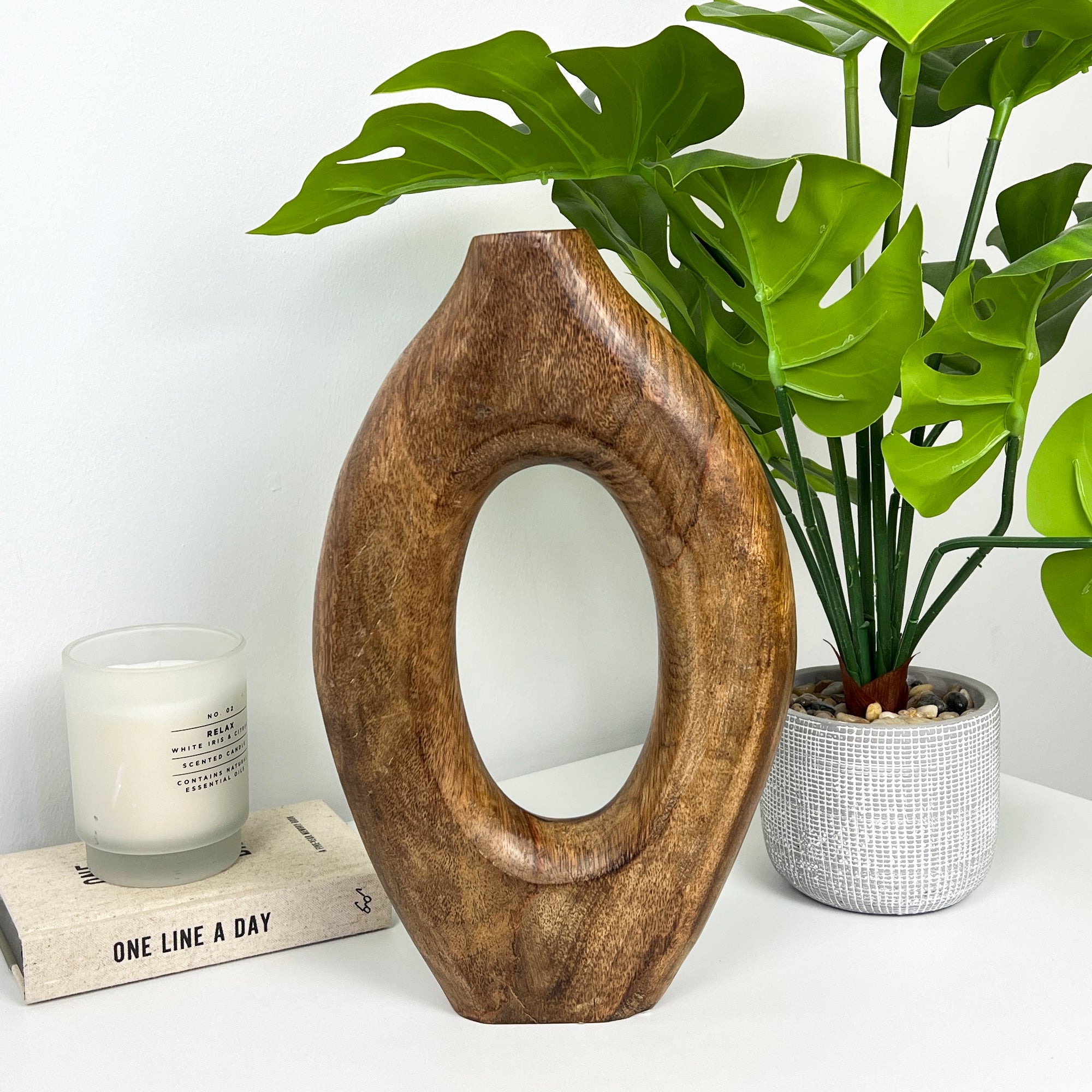 32cm Tall Oval Wooden Vase