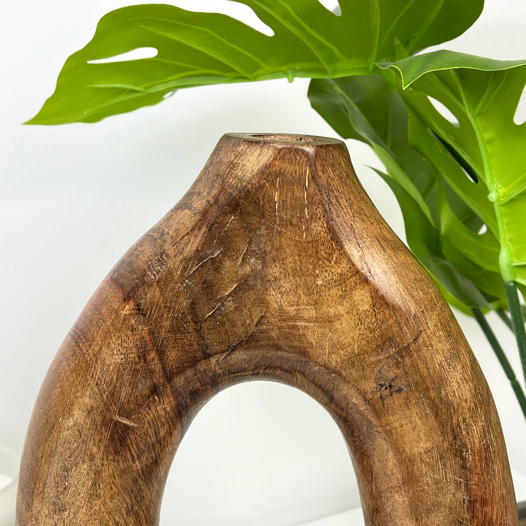 32cm Tall Oval Wooden Vase