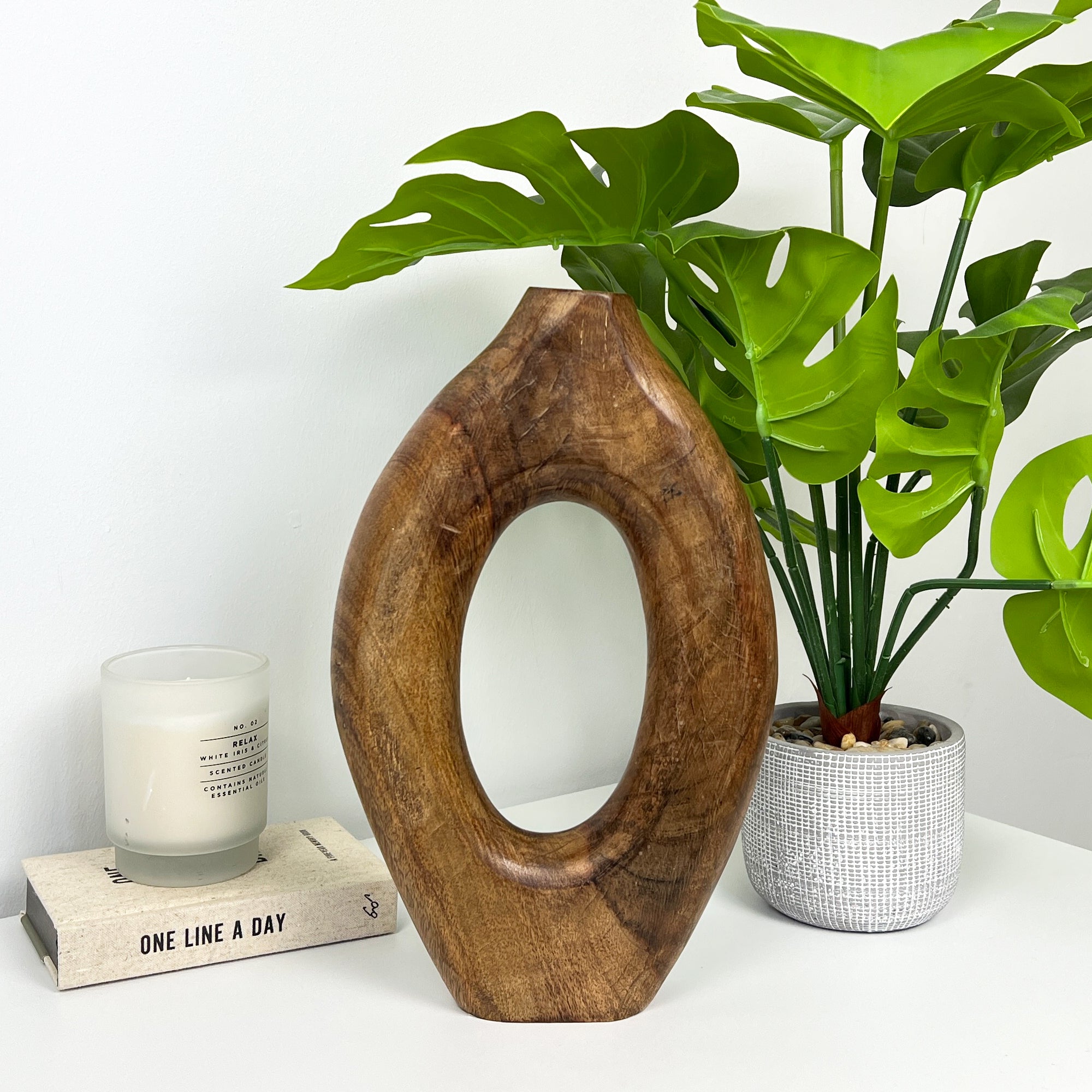 32cm Tall Oval Wooden Vase