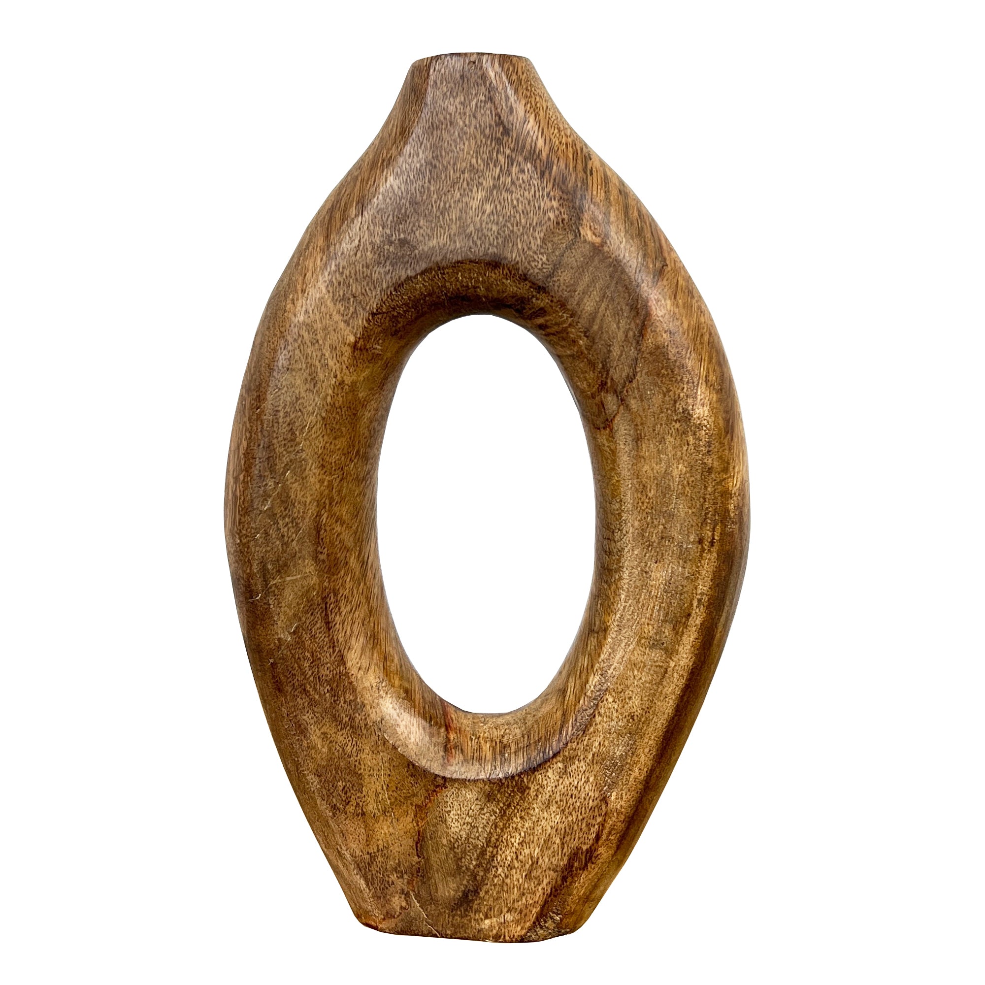 32cm Tall Oval Wooden Vase