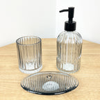 Bathroom Sink Accessories Set - Grey Ribbed Glass