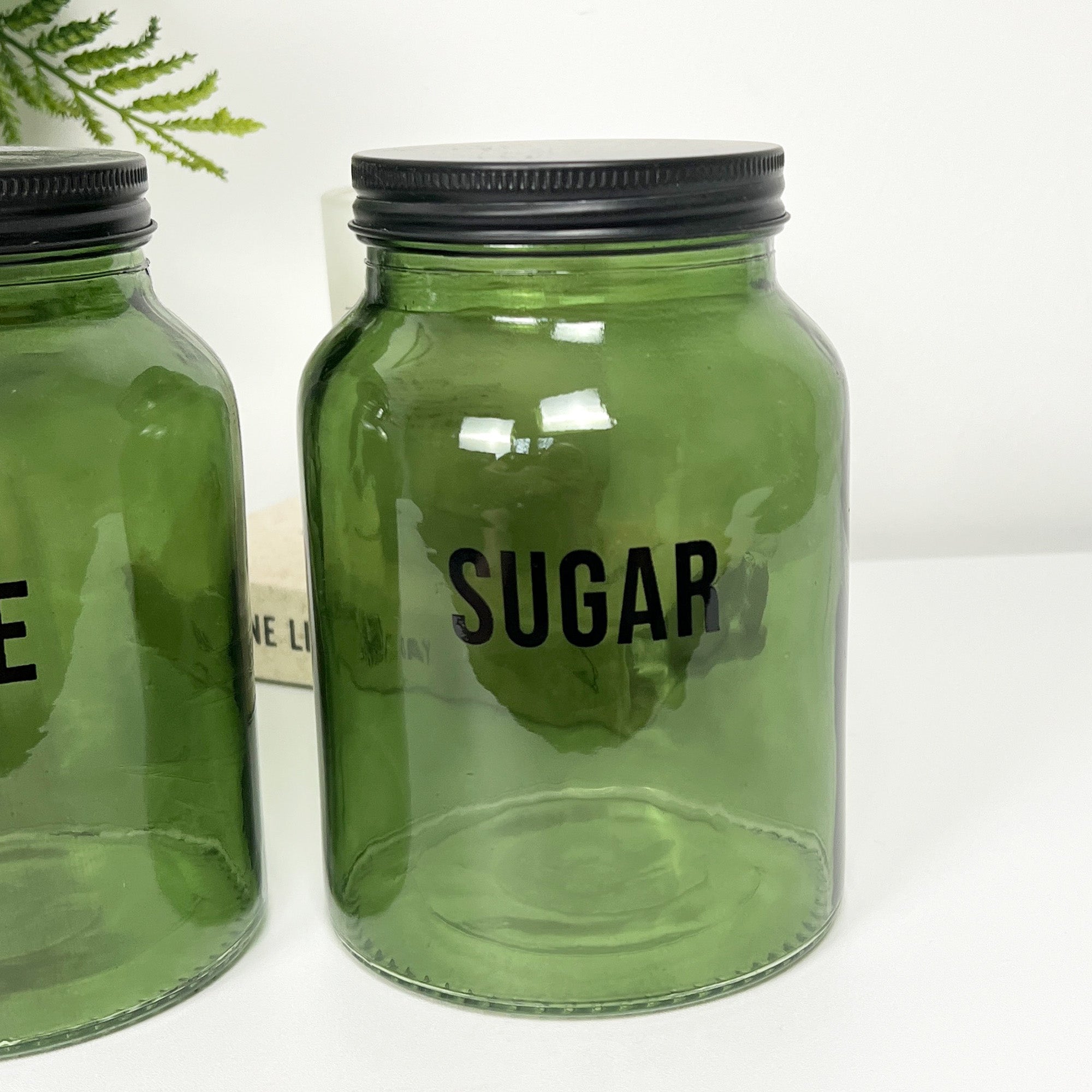 Tea Coffee Sugar Canisters - Green Glass