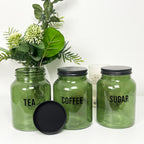 Tea Coffee Sugar Canisters - Green Glass