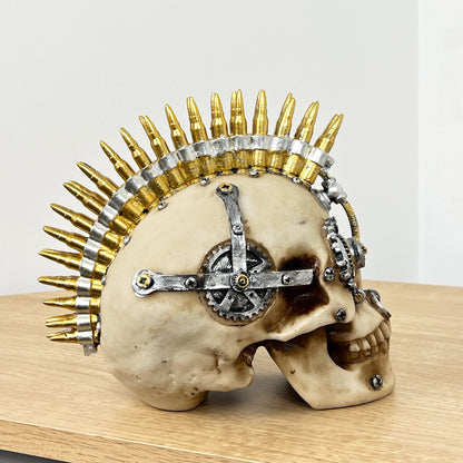 19cm Steampunk Skull with Bullet Mohawk