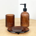 Bathroom Sink Accessories Set - Amber Ribbed Glass