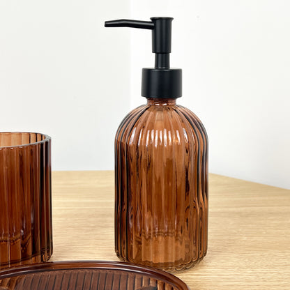 Bathroom Sink Accessories Set - Amber Ribbed Glass