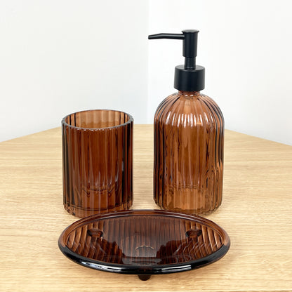 Bathroom Sink Accessories Set - Amber Ribbed Glass