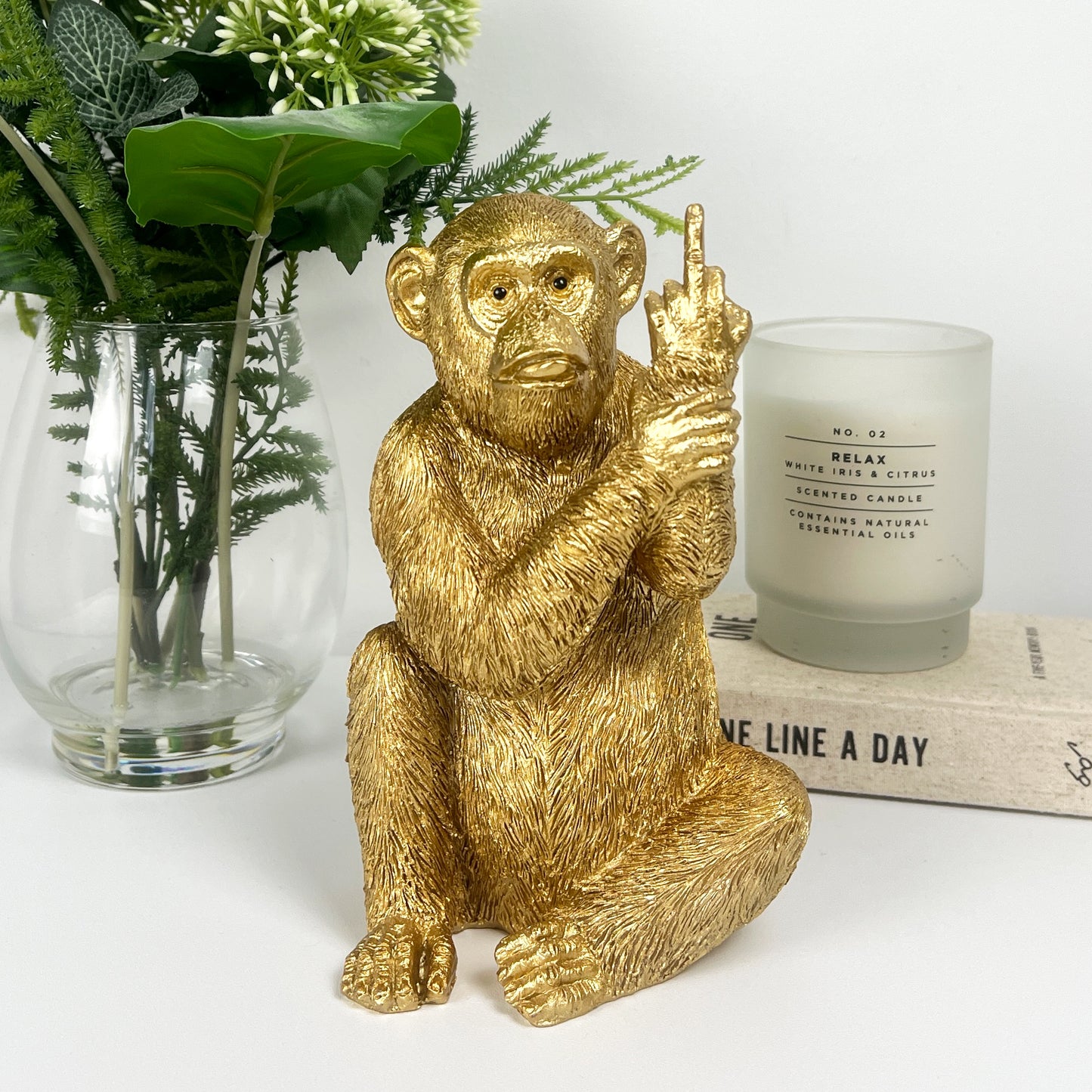 18.5cm Rude Middle Finger Monkey Ornament – Gold