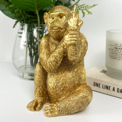 18.5cm Rude Middle Finger Monkey Ornament – Gold