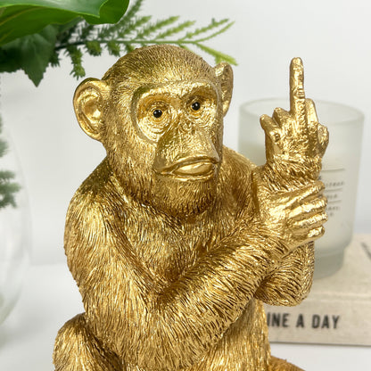 18.5cm Rude Middle Finger Monkey Ornament – Gold