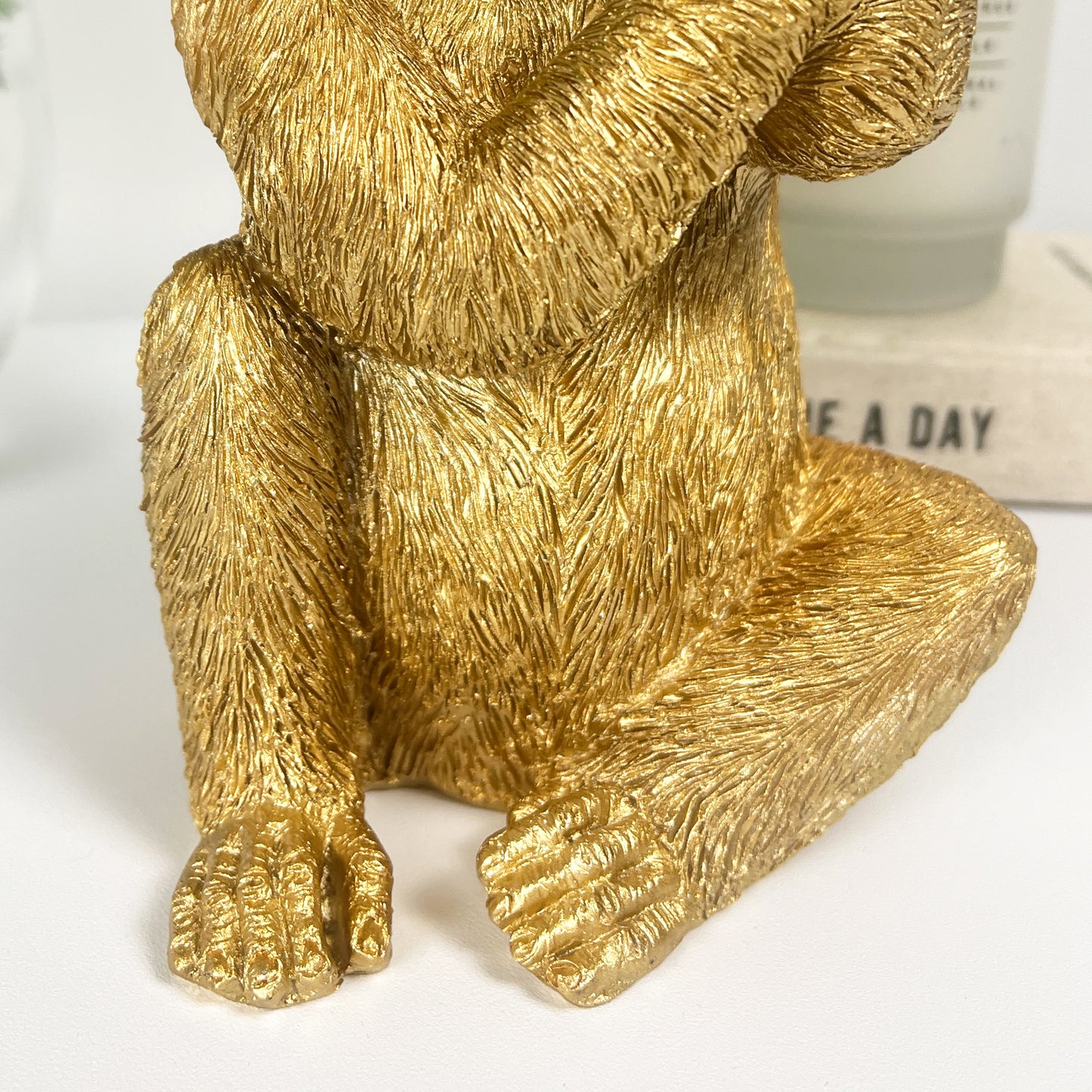 18.5cm Rude Middle Finger Monkey Ornament – Gold