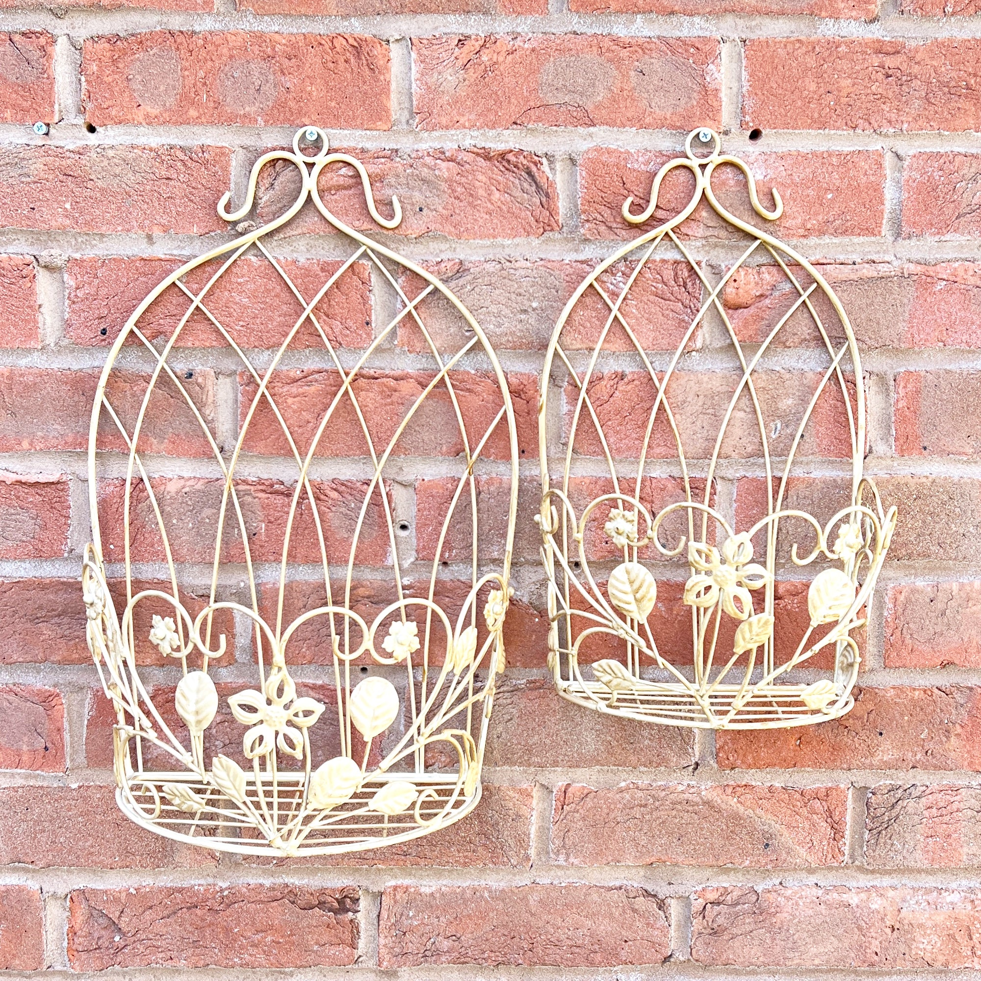Set of 2 Rustic Outdoor Wall Planters / Pot Shelves - Cream
