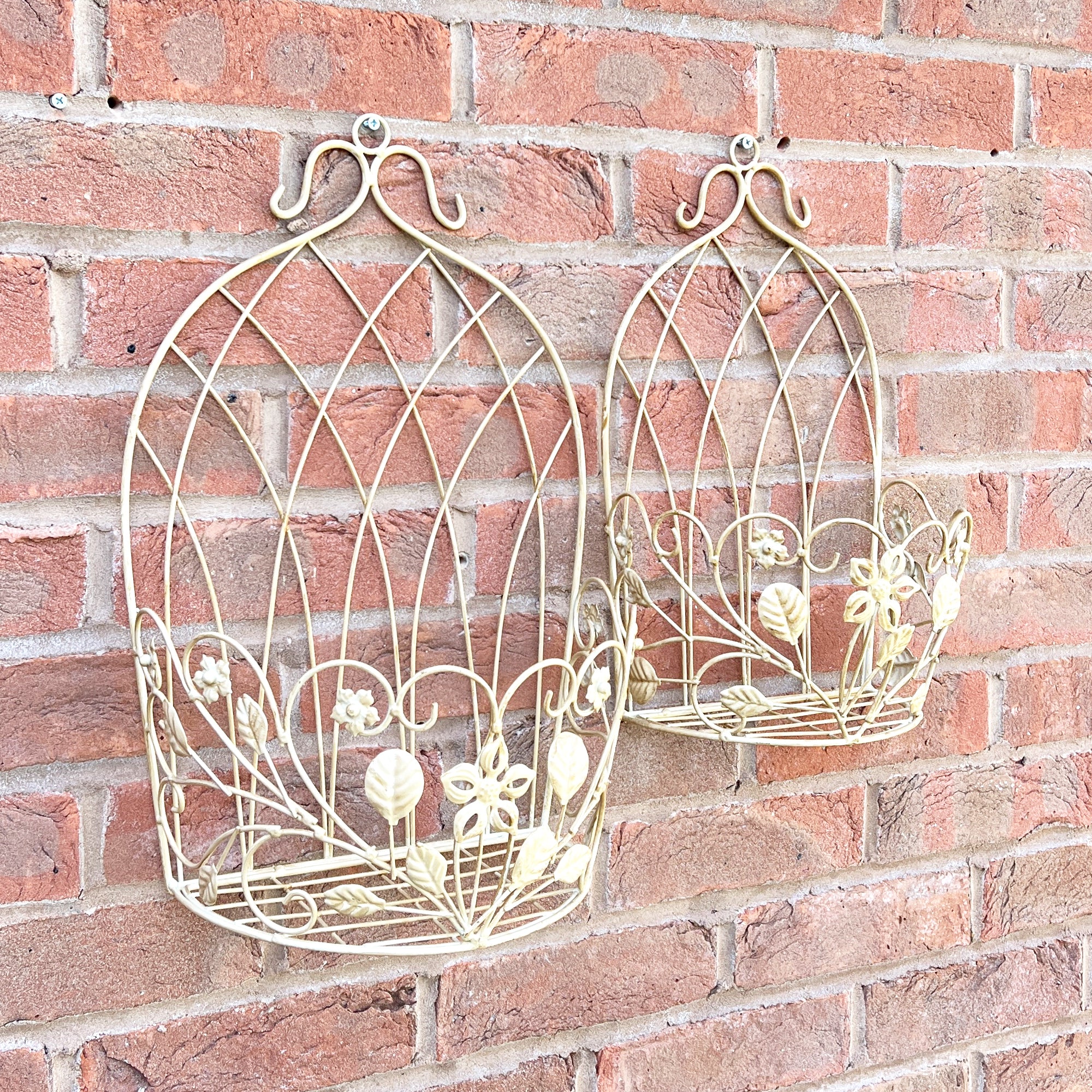 Set of 2 Rustic Outdoor Wall Planters / Pot Shelves - Cream