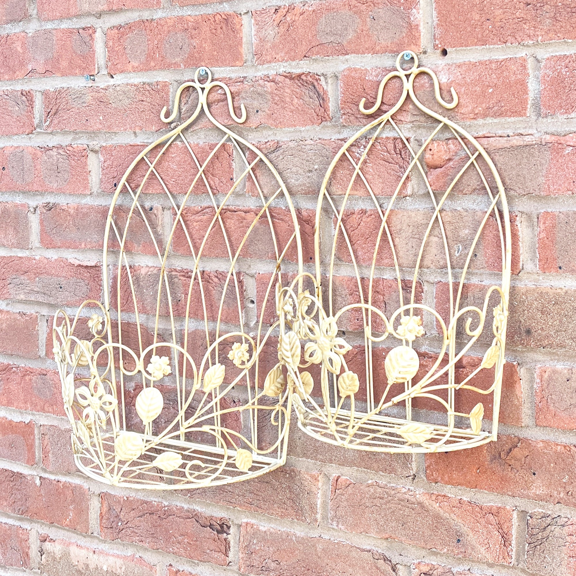 Set of 2 Rustic Outdoor Wall Planters / Pot Shelves - Cream