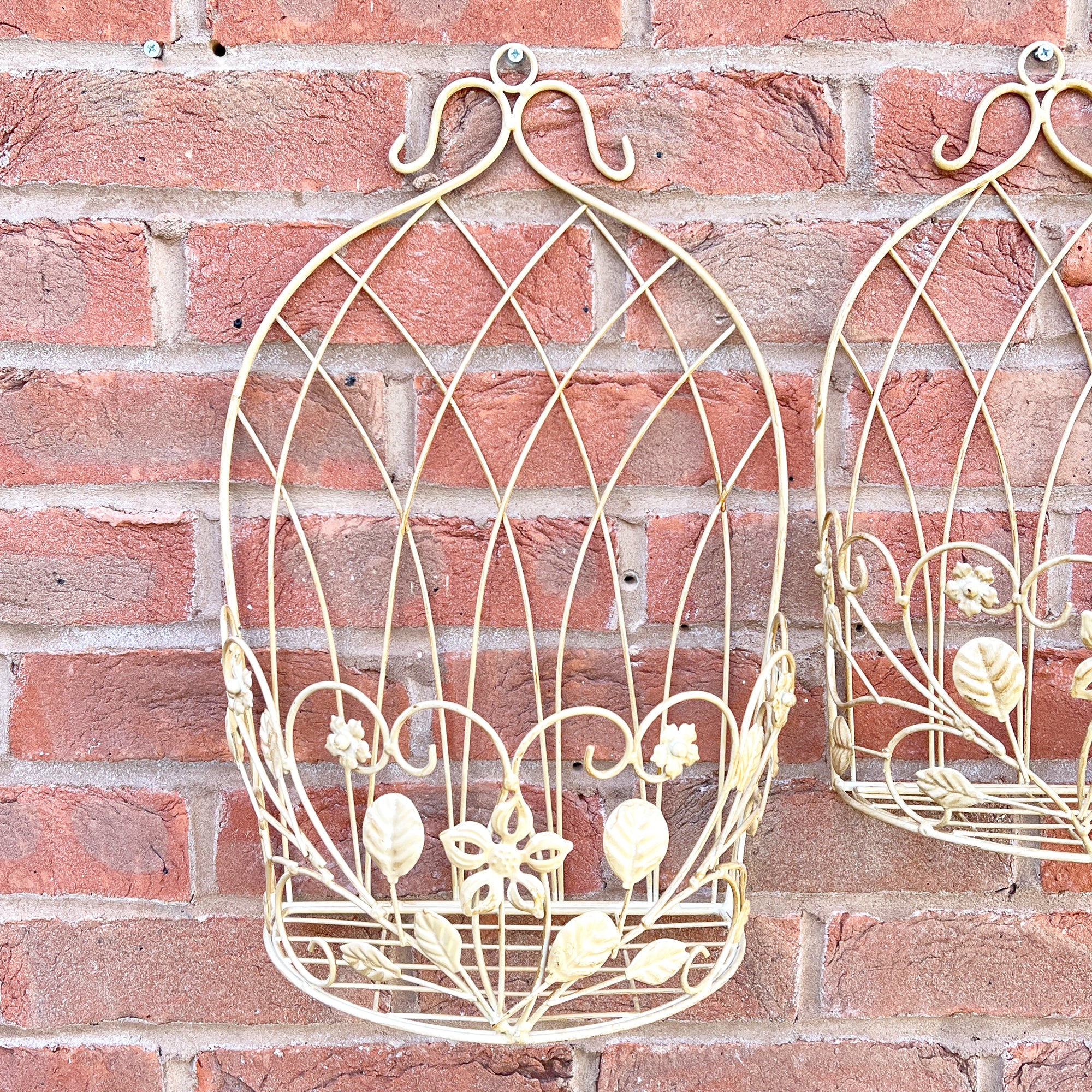 Set of 2 Rustic Outdoor Wall Planters / Pot Shelves - Cream