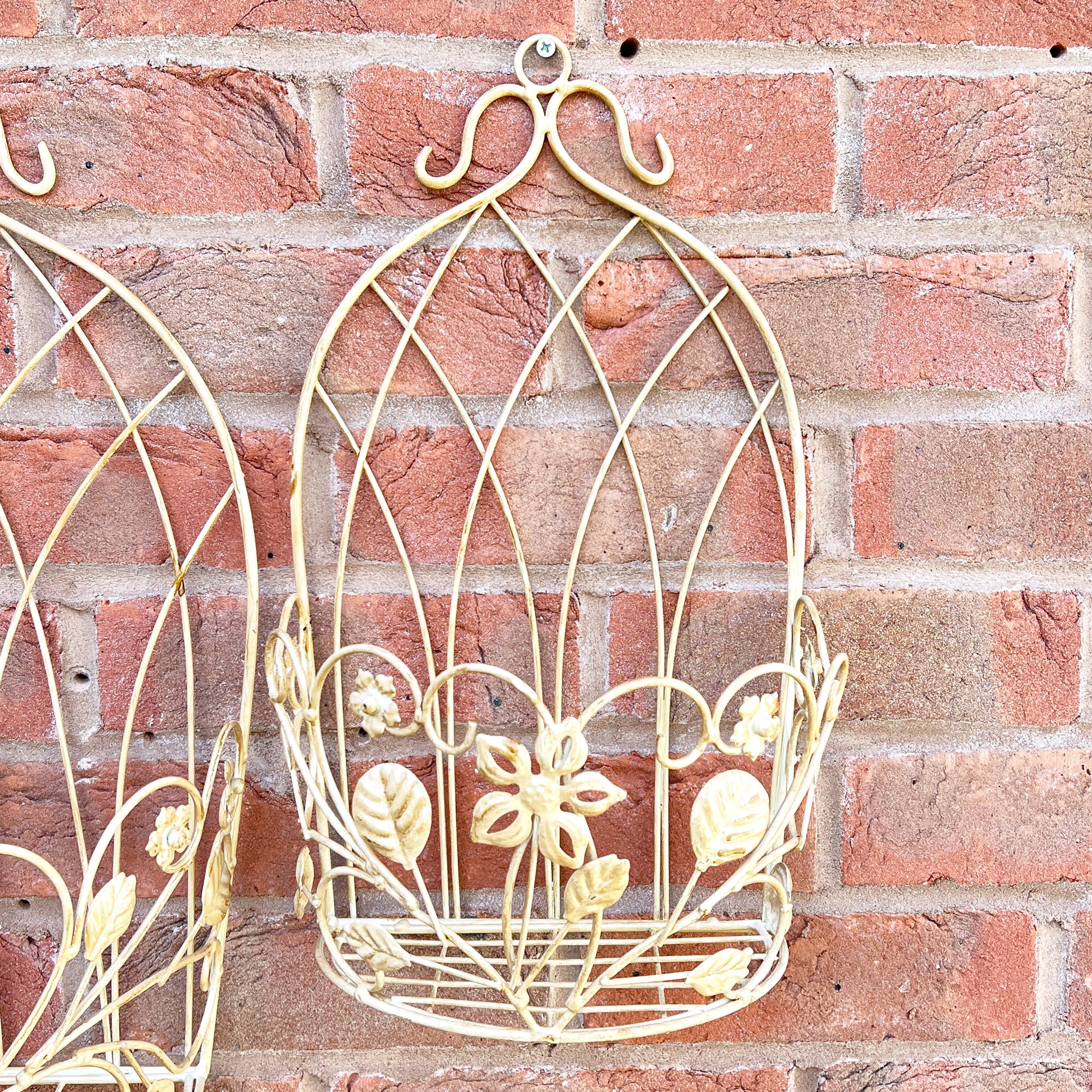Set of 2 Rustic Outdoor Wall Planters / Pot Shelves - Cream