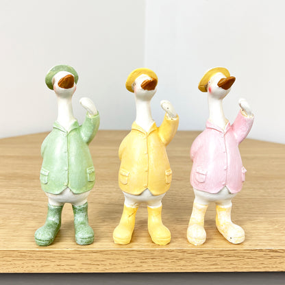 Set of 3 Standing Duck in Boots Ornaments