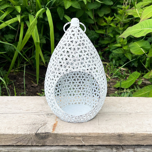 White Rustic Lantern Candle Holder