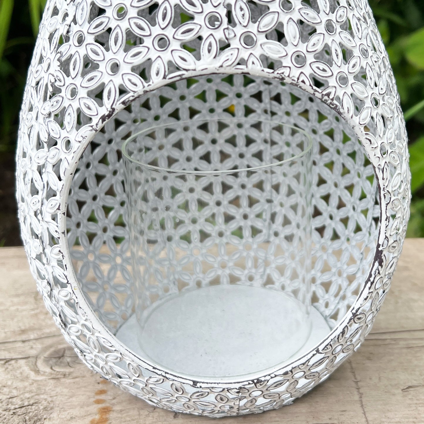 White Rustic Lantern Candle Holder